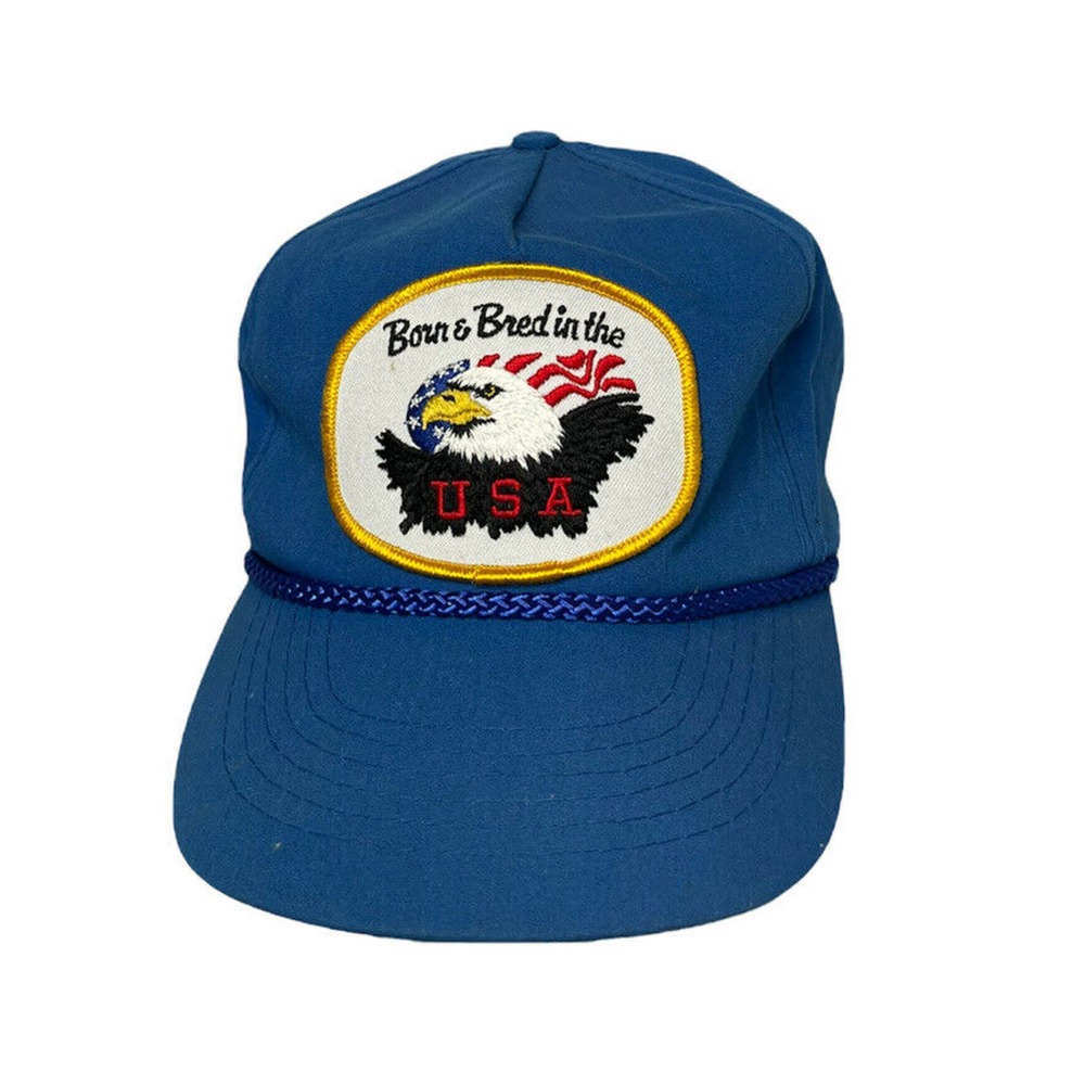 Vintage BORN & BRED In The USA Embroidered Eagle Patch Trucker Snapback Hat Cap